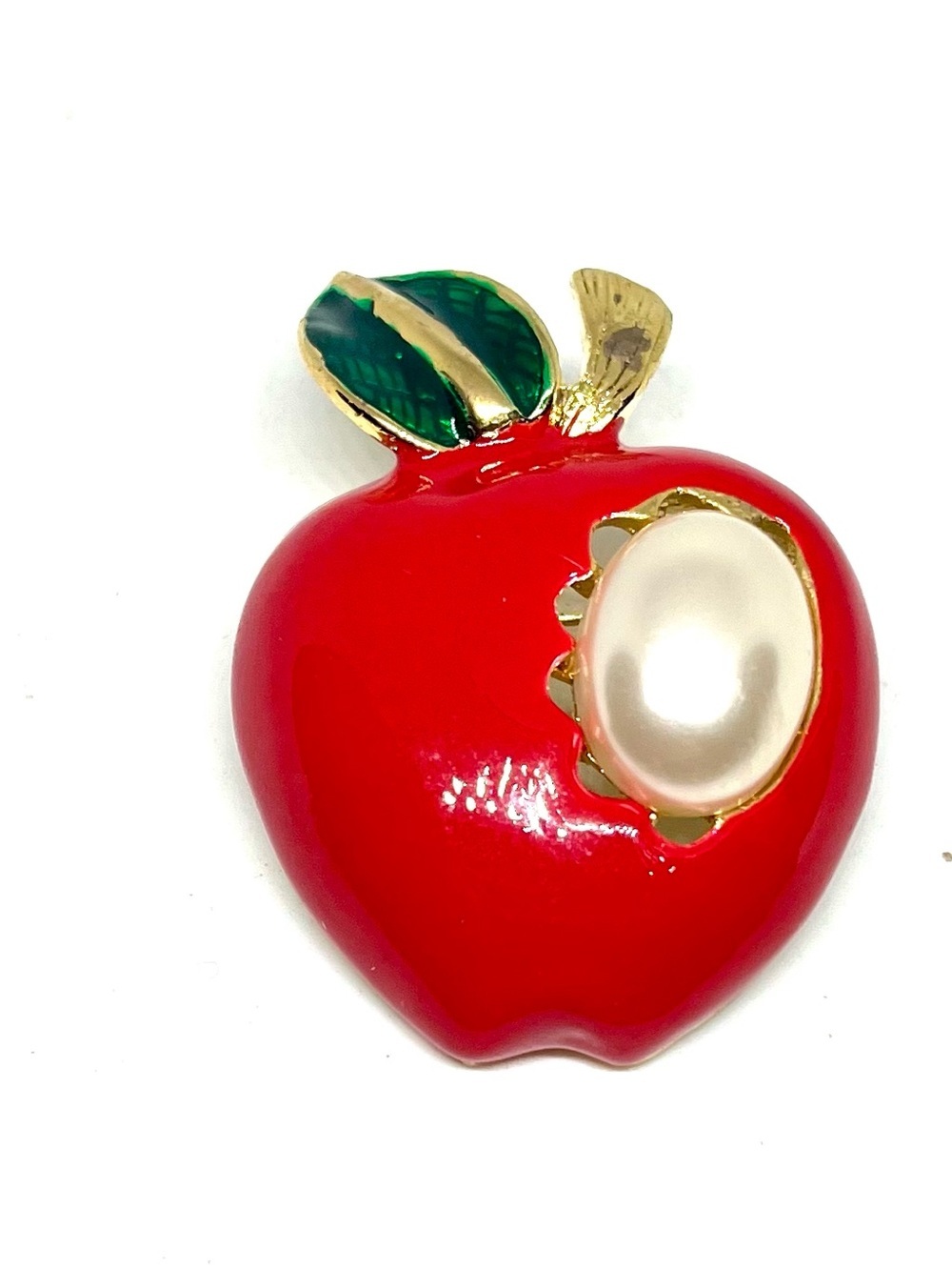 Red Apple Pearl Accent Brooch